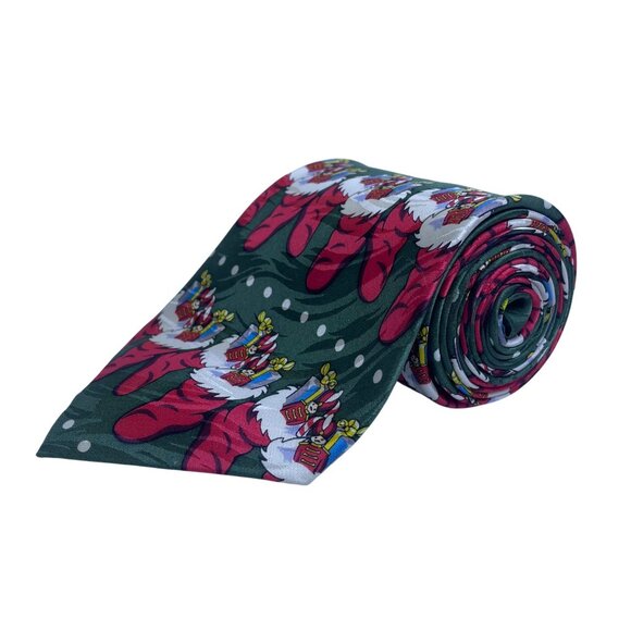 Keith Daniels Mens Green Polyester Christmas Tie Holiday Stocking Pattern - Picture 1 of 7